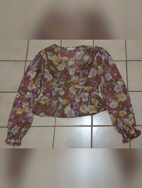 Lush Mocha Multi Floral Peplum Blouse | Size Small